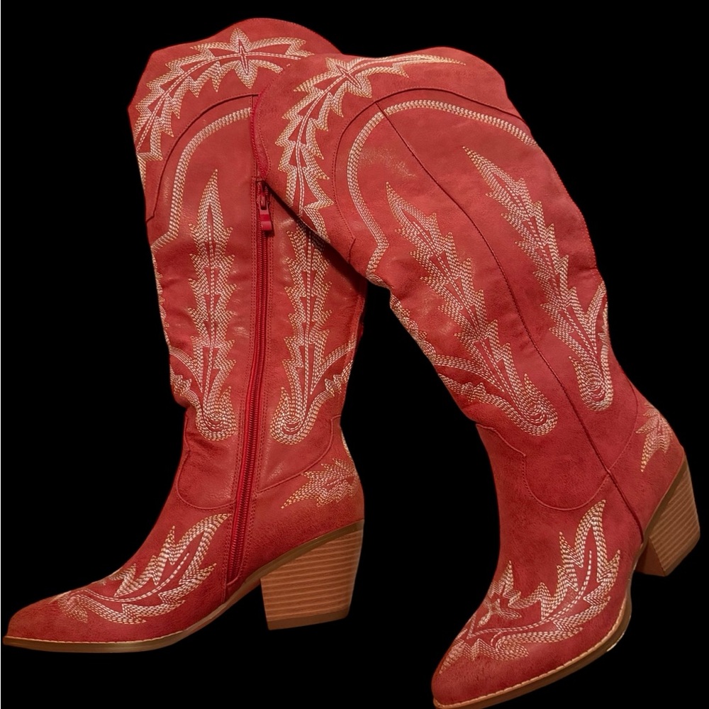 Red Western Embroidered Boots - image 1